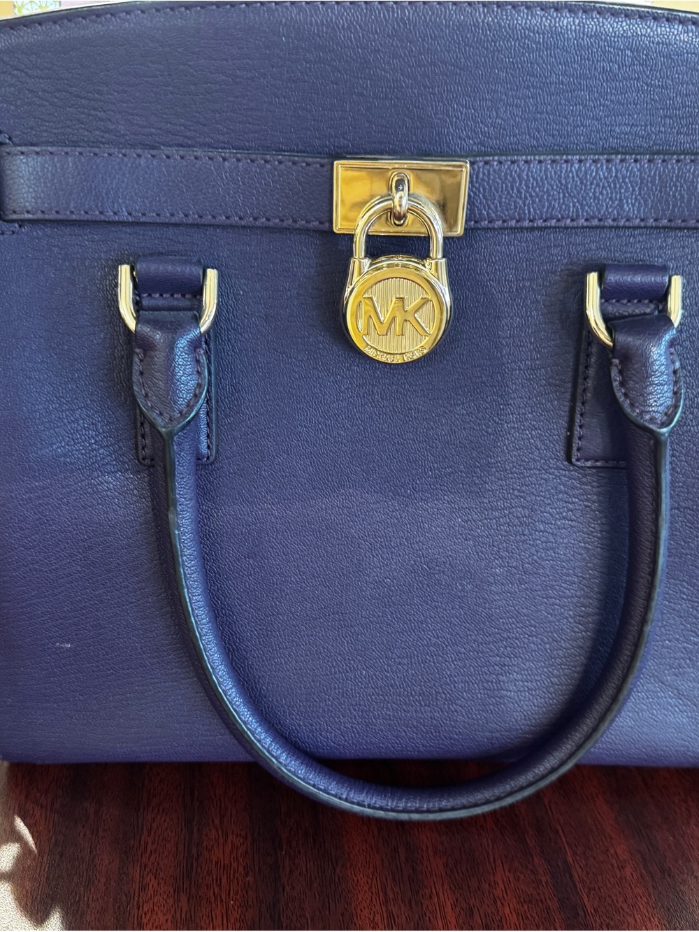 Michael Kors Deep Navy Leather Satchel with Gold-Tone Hardware